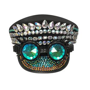 Steampunk Rivets and Rhinestones Police Cap with Goggles Nightclub Cosplay Costume Hat J22559