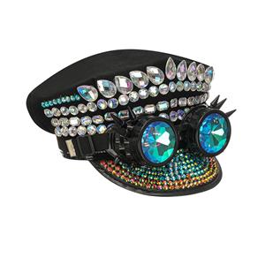 Steampunk Rivets and Rhinestones Police Cap with Goggles Nightclub Cosplay Costume Hat J22559