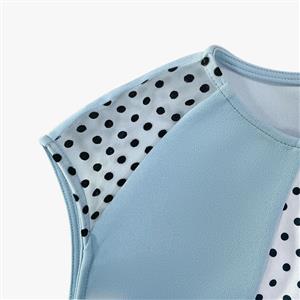 Fashion Round Neckline Sleeveless Polka Dots Patchwork High Waist Daily Midi Dress N21724