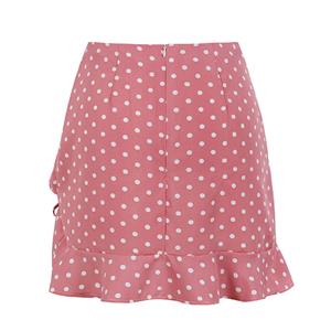 Lovely Polka Dots Ruffle Hemline Double Layered Smocked High Waist Mini Wrap Skirt N19415
