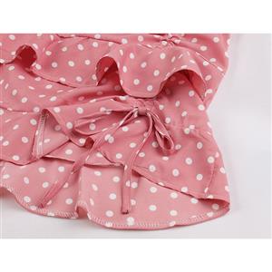 Lovely Polka Dots Ruffle Hemline Double Layered Smocked High Waist Mini Wrap Skirt N19415