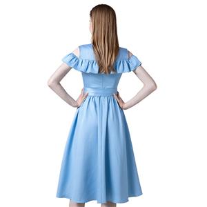 Fashion V Neckline Cut-out Ruffled Sleeves Sash High Waist Summer Swing Dress N21729