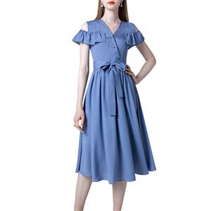 Fashion V Neckline Cut-out Ruffled Sleeves Sash High Waist Summer Swing Dress N21730