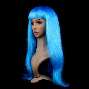 Fashion Sky-blue Long Straight Wig, Sky-blue Straight Bangs Long Wig, Sexy Masquerade Straight Hair Wig, Fashion Party Long Straight Wig, Long Straight Hair Cosplay Wig, #MS16119