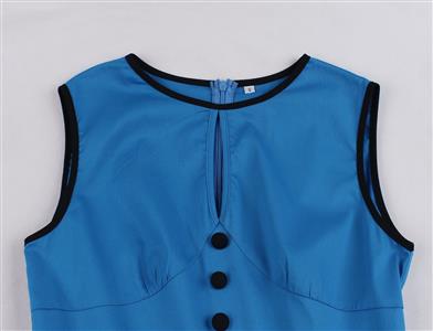 Sexy Blue Round Neck Sleeveless High Waist Contrast Color Summer Big Swing Dress N21348