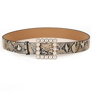 Fashion Snakeskin PU Leather Pearl Square Buckle Cincher Waist Belt N18774