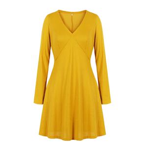 Fashion Solid Color V Neck Long Sleeve High Waist Daily Casual Knitted Dress N20582