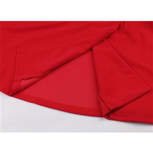 Fashion Red Lapel Short Sleeve Button High Waist A-line Swing Dress N20967