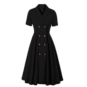 Sexy A-line Dress, Button Dress, Vintage Dresses for Women, High Waist Dresses for Women, Lapel Dress for Women, Daily Solid Color Dress,High Waist Midi Swing Dress, #N23038