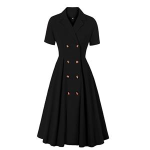 Sexy A-line Dress, Button Dress, Vintage Dresses for Women, High Waist Dresses for Women, Lapel Dress for Women, Daily Solid Color Dress,High Waist Midi Swing Dress, #N23038