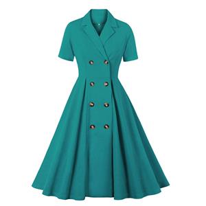 Sexy A-line Dress, Button Dress, Vintage Dresses for Women, High Waist Dresses for Women, Lapel Dress for Women, Daily Solid Color Dress,High Waist Midi Swing Dress, #N23039