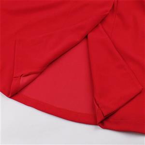Fashion Red Lapel Short Sleeve Button High Waist A-line Swing Dress N23463