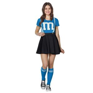 Fashion Spirit Halloween Adult Blue M&M's Kit With Suspenders Skirt Cosplay Costume N20987