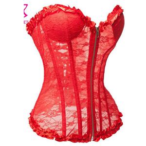 Sexy Fashion Zipper Red See-through Strapless Plastic Bones Corset N22639