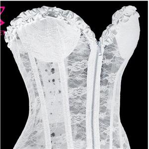 Zipper Corset,ZipperWhite Strapless Corset, Fashion Steampunk White Lace Corset, Sexy Fashion Zipper White See-through Strapless Plastic Bones Corset,#N22637