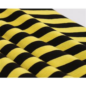 Fashion Yellow And Black Striped Round Neck Short Sleeve High Waist Midi Dress N19809