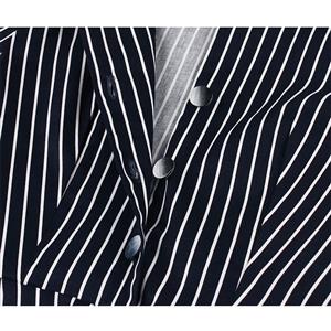 Fashion Striped Stand-up Collar Short Sleeve High Waist Buttons Midi Swing Dress N20945