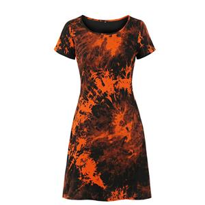 Fashion Tie-dye Gradient Print Round Neck Short Sleeve Summer Casual A-line Dress N20633