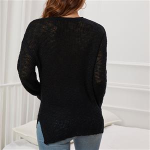 Fashion V Neckline Long Sleeves Knitted Pullover Sweater Cozy Loose Waist Daily Casual Top N21718