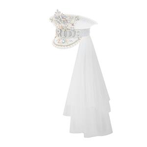 Fashion White Sequins Cosplay Halloween Bride Costume Top Hat and Veil J23304
