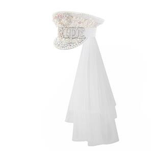 Fashion White Sequins Cosplay Halloween Bride Costume Top Hat and Veil J23308