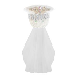 Fashion White Pearl Sequins Cosplay Halloween Bride Costume Top Hat and Veil J23319