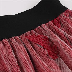 Fashion Wine-red Victorian Gothic Mesh Double Layered Elastic Band High Waist Skirt N23033