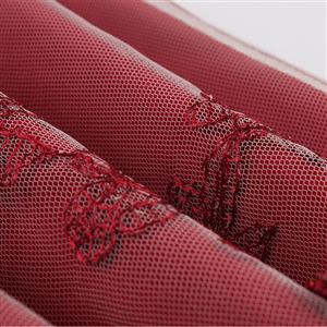 Fashion Wine-red Victorian Gothic Mesh Double Layered Elastic Band High Waist Skirt N23033