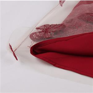 Fashion Wine-red Victorian Gothic Mesh Double Layered Elastic Band High Waist Skirt N23033
