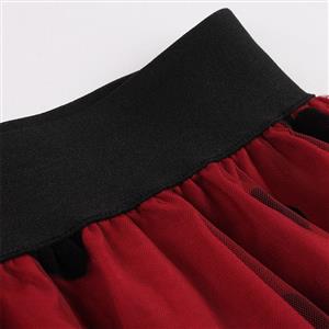 Fashion Wine-red Victorian Gothic Double Layered Elastic Band High Waist Skirt N22943