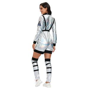 Fashion Women Silver Space Suit Adult Astronaut Jumpsuit Cosplay Costume N20594