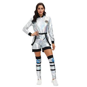 Fashion Women Silver Space Suit Adult Astronaut Jumpsuit Cosplay Costume N20594