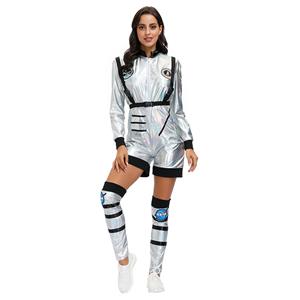 Fashion Women Silver Space Suit Adult Astronaut Jumpsuit Cosplay Costume N20594