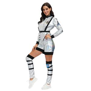 Fashion Women Silver Space Suit Adult Astronaut Jumpsuit Cosplay Costume N20594