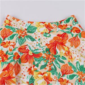 Fashion Orange Printed Cotton High Waist A-line Ruffle Hem Skirt N23150