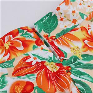 Fashion Orange Printed Cotton High Waist A-line Ruffle Hem Skirt N23150