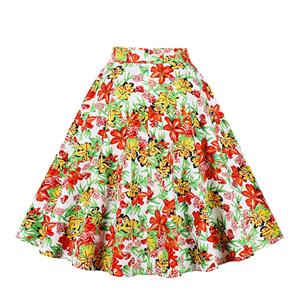 Fashion Red Printed Cotton High Waist A-line Ruffle Hem Skirt N23151