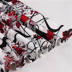 Fashion Ink Plum Blossom Printed Cotton High Waist A-line Ruffle Hem Skirt N23152