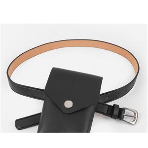 Fashion Black Faux Leather Waist Belt with Removeable Pouch Travel Waist Belt N18202