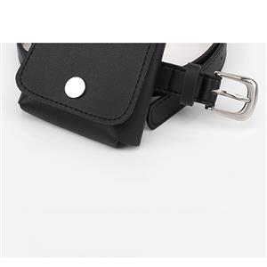 Fashion Black Faux Leather Waist Belt with Removeable Mini Pouch Travel Waist Belt N18203