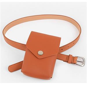 Fashion Brown Faux Leather Waist Belt with Removeable Pouch Travel Waist Belt N18204