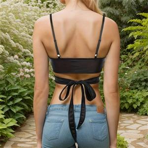 Faux Leather Wrap Front Crop Top - Stylish and Versatile Top for Women N23755