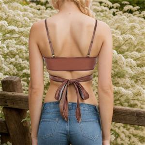 Faux Leather Wrap Front Crop Top - Stylish and Versatile Top for Women N23756