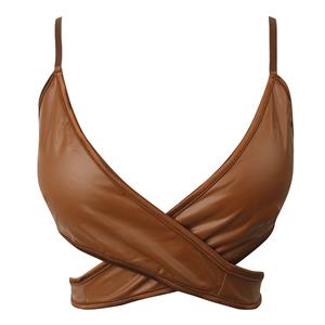 Faux Leather Wrap Front Crop Top - Stylish and Versatile Top for Women N23756