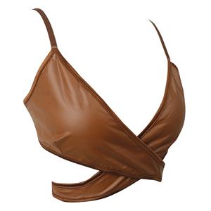 Faux Leather Wrap Front Crop Top - Stylish and Versatile Top for Women N23756
