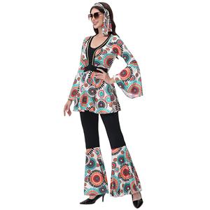 70s Hippie-Inspired Women's Festival Costume with Colorful Ethnic Patterns N23767