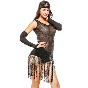 Sexy 1920s Flapper Girl Sequin Tassel Clubwear Costume See-through Dancing Bodysuit N20119