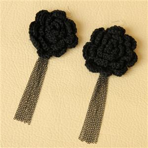 Flatulent Big Black Woolen Flower Alloy Tassels Earrings J18399