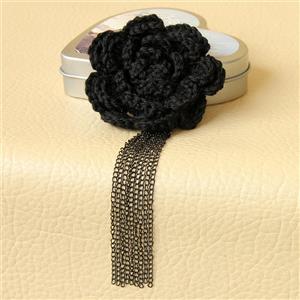 Flatulent Big Black Woolen Flower Alloy Tassels Earrings J18399