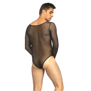 Men's Flirty Black Mesh Transparent Bodysuit N17734